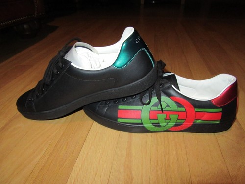 ZAPATILLAS GUCCI CL/HOMBRE/CUERO/NEGRO/ROJO + VERDE/CON CORDONES/LOGOTIPO/TALLA 9,5! - Imagen 6 de 11