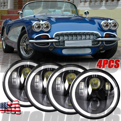 Newest 4pcs 5.75'' 5-3/4'' Round LED Headlights for Chevy Corvette C1 C2 1963-82