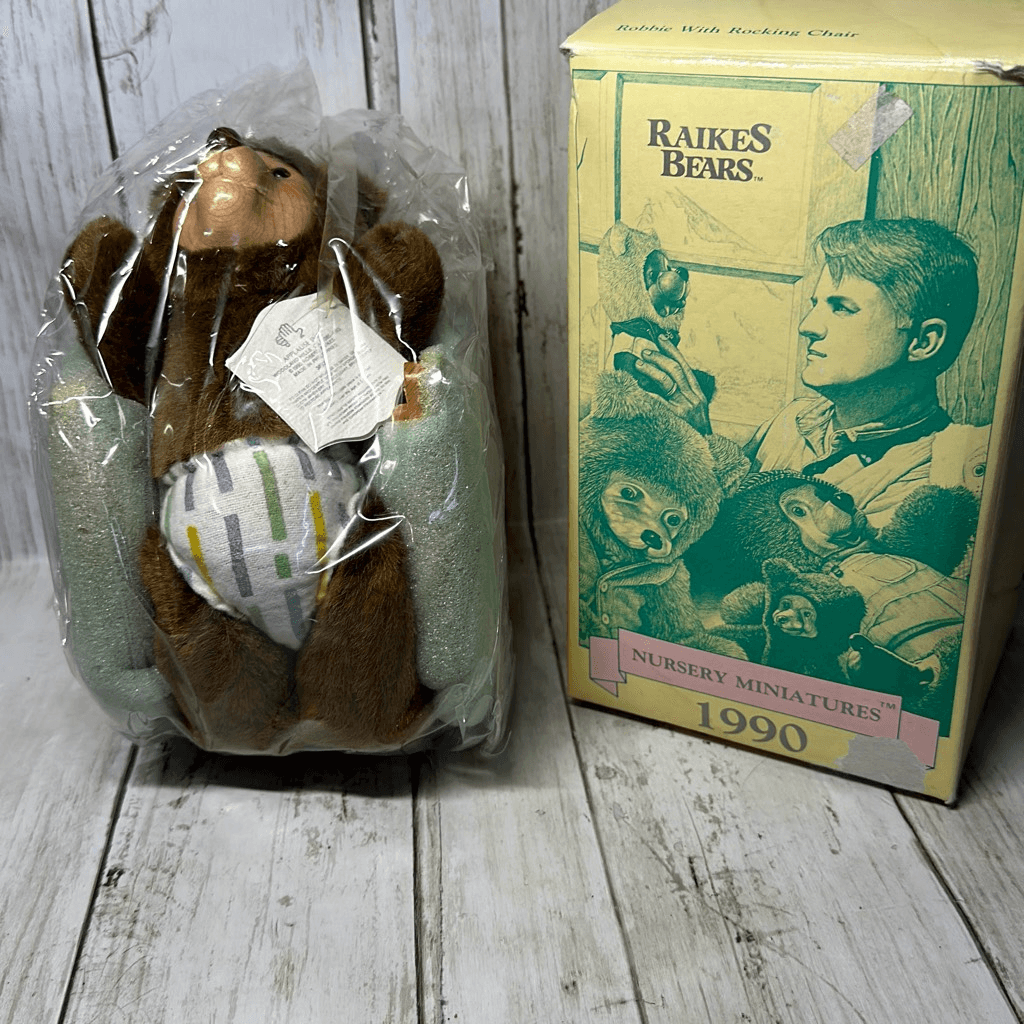 RAIKES BEARS "Robbie With Rocking Chair" Nursery Miniatures New in Box