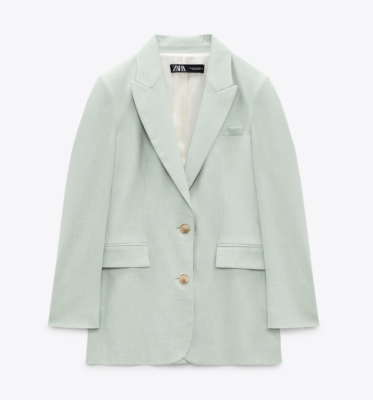 ZARA WOMEN NEW FITTED BLAZER GOLDEN BUTTONS JACKETS MINT GREEN
