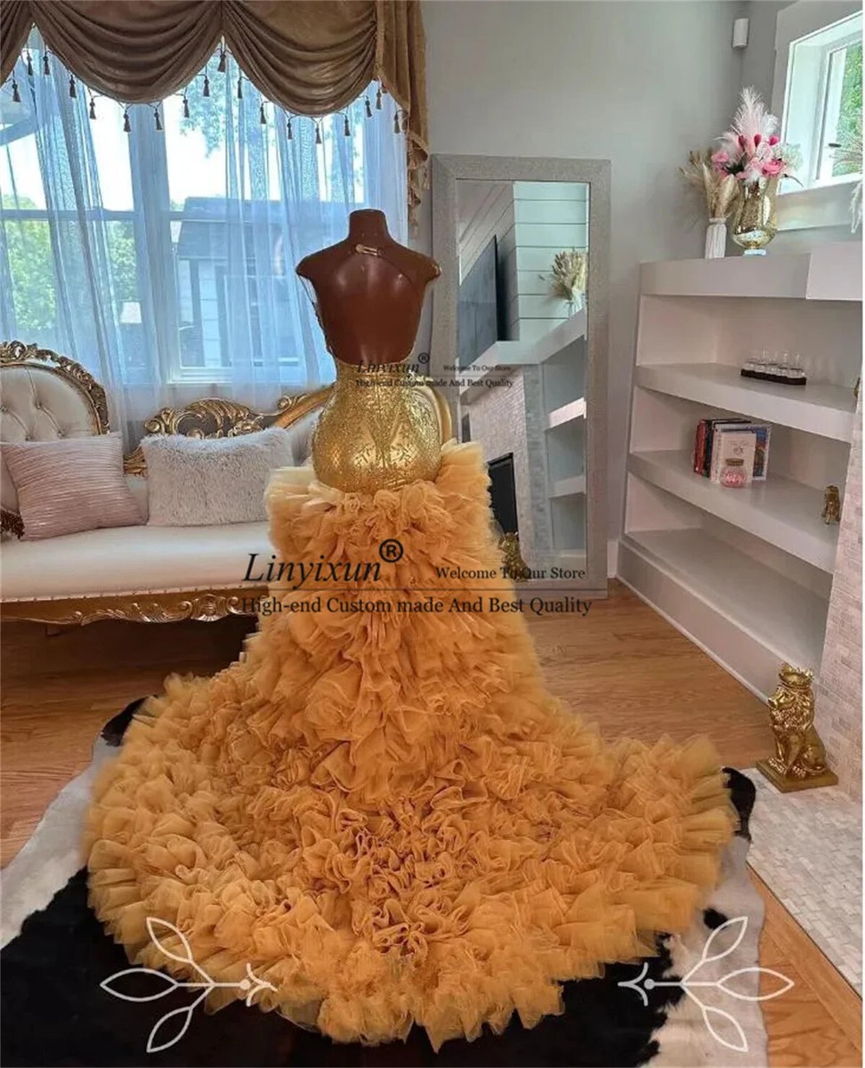 Sparkly Mermaid Prom Dresses for Black Girl Luxury Crystal Beaded Evening  Gowns | eBay