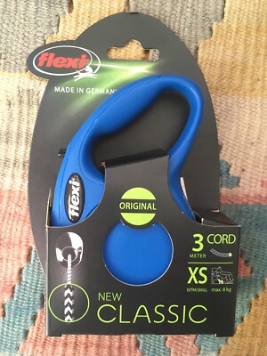 Flexi Classic 10 Foot Retractable Dog Leash Cord Blue XS Max 8 Kg 17 LB Germany