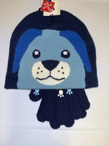 Smart Trend Blue Dog Gloves and Beanie Hat Set Knit Boys Youth Kids Ski Cap New! - Picture 4 of 4
