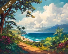 Maui with coastal views oil painting 8x10 Print