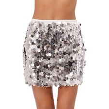 UK Women's Glitter Sequin Skirt Sparkle Stretchy Bodycon Mini Belly Dance Skirt
