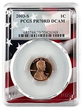 2003 S Lincoln Penny PCGS PR70 DCAM Flag Picture Frame