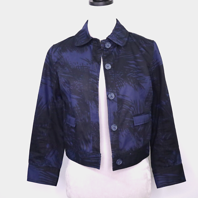 Proenza Schouler Target Jacket Sz Medium Womens Blue Black Crop Palm Leaf  Cotton