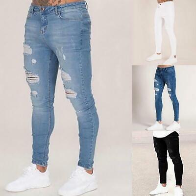 Pantalones Para Hombres De Vestir Moda Pantalón Vaquero Jeans Rasgados | eBay