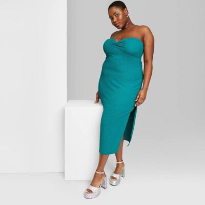 Wild Fable Women's Strapless Twist Detail Knit Tube Midi Bodycon Dress Teal  XXL | eBay