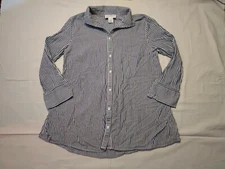 Peck & Peck Shirt Women's Small Blue Stripe Button Down Long Sleeve V-Neck Top