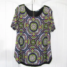 Cynthia Rowley Top Size Large Short sleeve Stretch knit Pullover Multicolor