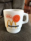 Vintage McDONALDS White Milk Glass Coffee Cup Mug Fire King Anchor Hocking