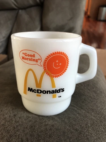 Vintage McDONALDS White Milk Glass Coffee Cup Mug Fire King Anchor Hocking