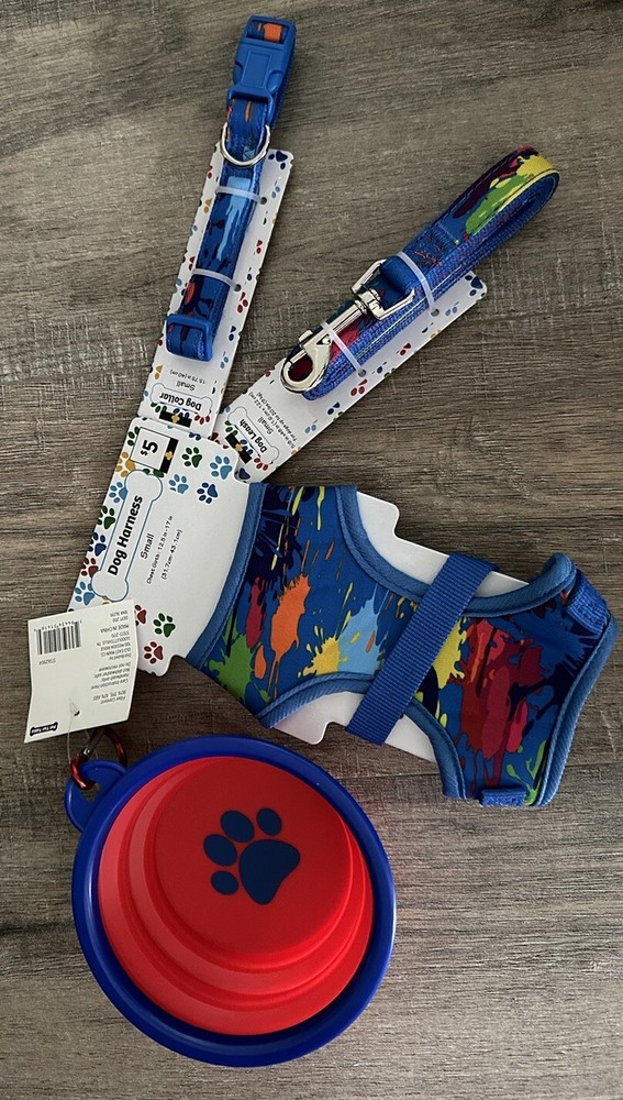 Dog Harness, Collar, Leash & Collapsible Bowl.  Matching Set.  Small Fur Baby