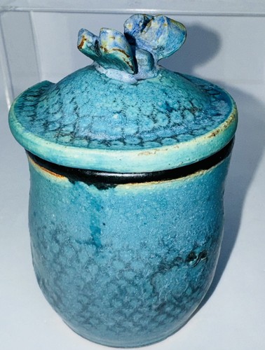 Vintage Türkis Blau Honig Glas Topf Keramik Hummel Biene & Dipper Sara Frank - Bild 4 von 24
