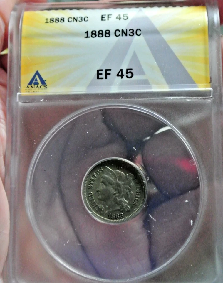 1888-P Three Cent Nickel 3CN ANACS XF 45 - Image 2 of 4