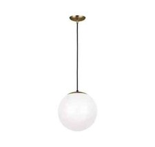 Leo Globe Pendant Satin Brass Smooth White 14" Incandescent Hanging Globe Light
