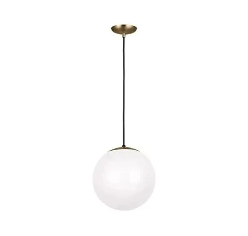 Leo Globe Pendant Satin Brass Smooth White 14" Incandescent Hanging Globe Light - Picture 1 of 3
