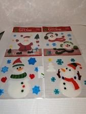 Christmas 4 Pk Gel Sticker Window Cling Decoration Ornament Penguin Or Santa Lot