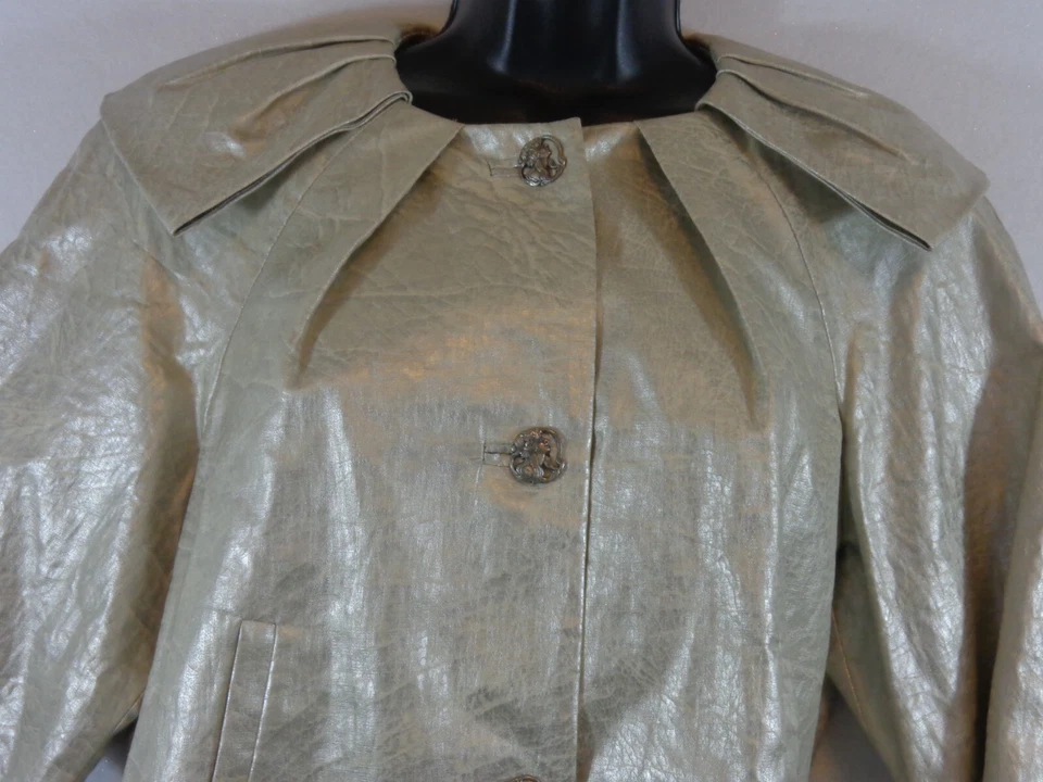 Etcetera Blazer Women's 6 Silver Faux Leather Short Sleeve Cropped New With Tag - Image 2 of 4