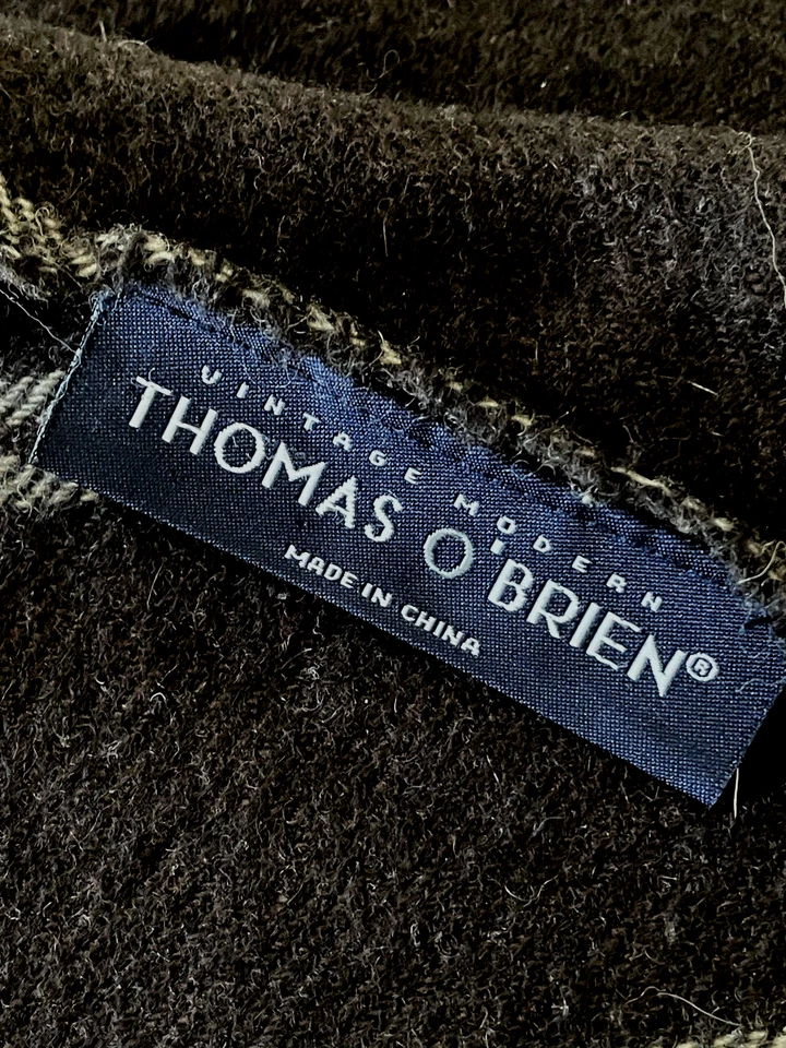 Thomas O'Brien Cashmere Wool Throw Blanket Brown Striped Fringed size 54"x56" - Image 2 of 4