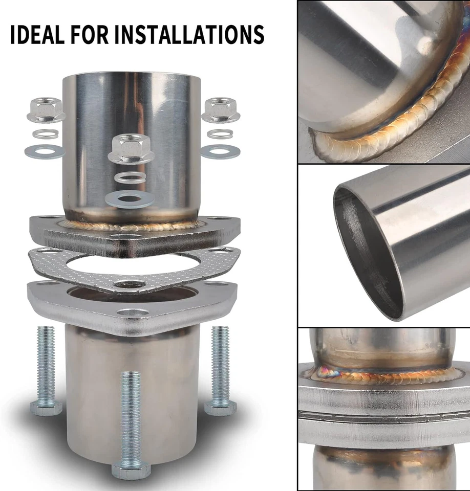 3 BOLTS 3" OD Universal Quick Fix Exhaust Triangle Flange Repair Pipe Kit Foto 3 de 4