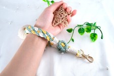 Elegant Handmade Macrame Flower Wristlet Daisy Wristlet Spring Keychain Wristlet