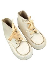 Vintage Baby Leather Lace Up Ankle Boots Shoes Cream Size 3.5 Hand Lasted Mocs