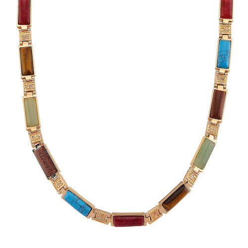 Multi Gemstone 50ctw Gold Tone Necklace 16.5" Colorful Statement Jewelry NEW