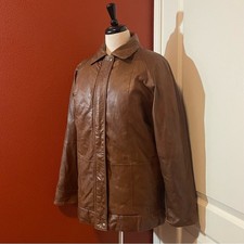 Eddie Bauer Women's Vintage Caramel Goose Down Distressed Genuine Leather Jacket