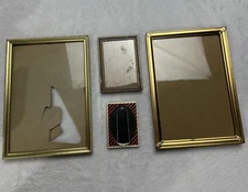 Vintage Lot of 4 Photo Picture Frames Gold Brass Rectangle MCM 5x7 + Mini