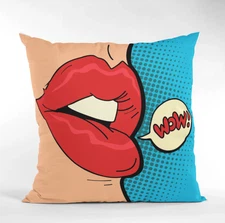 WOW! Pop Art Pillow Cover, Modern Lips Accent Cushion Case, Colorful Home Decor