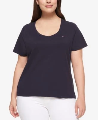 Tommy Hilfiger Plus Size V-Neck Flag T-Shirt 190607856350 1X RT $24.5 #1