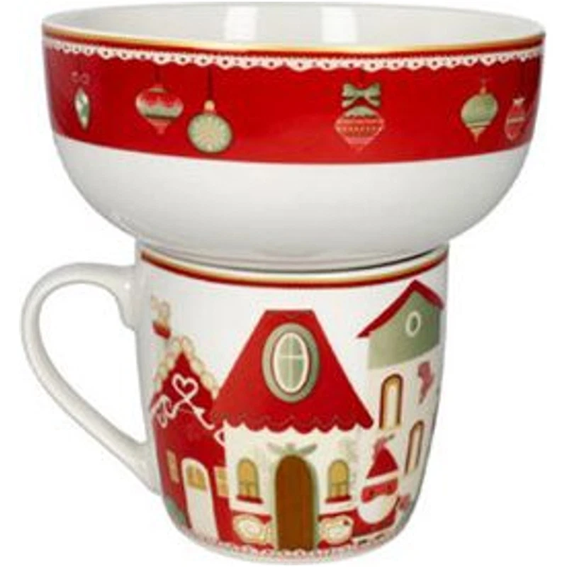 Mug con Ciotola Natale BRANDANI Villaggio in Festa Bianco Porcellana Colazione