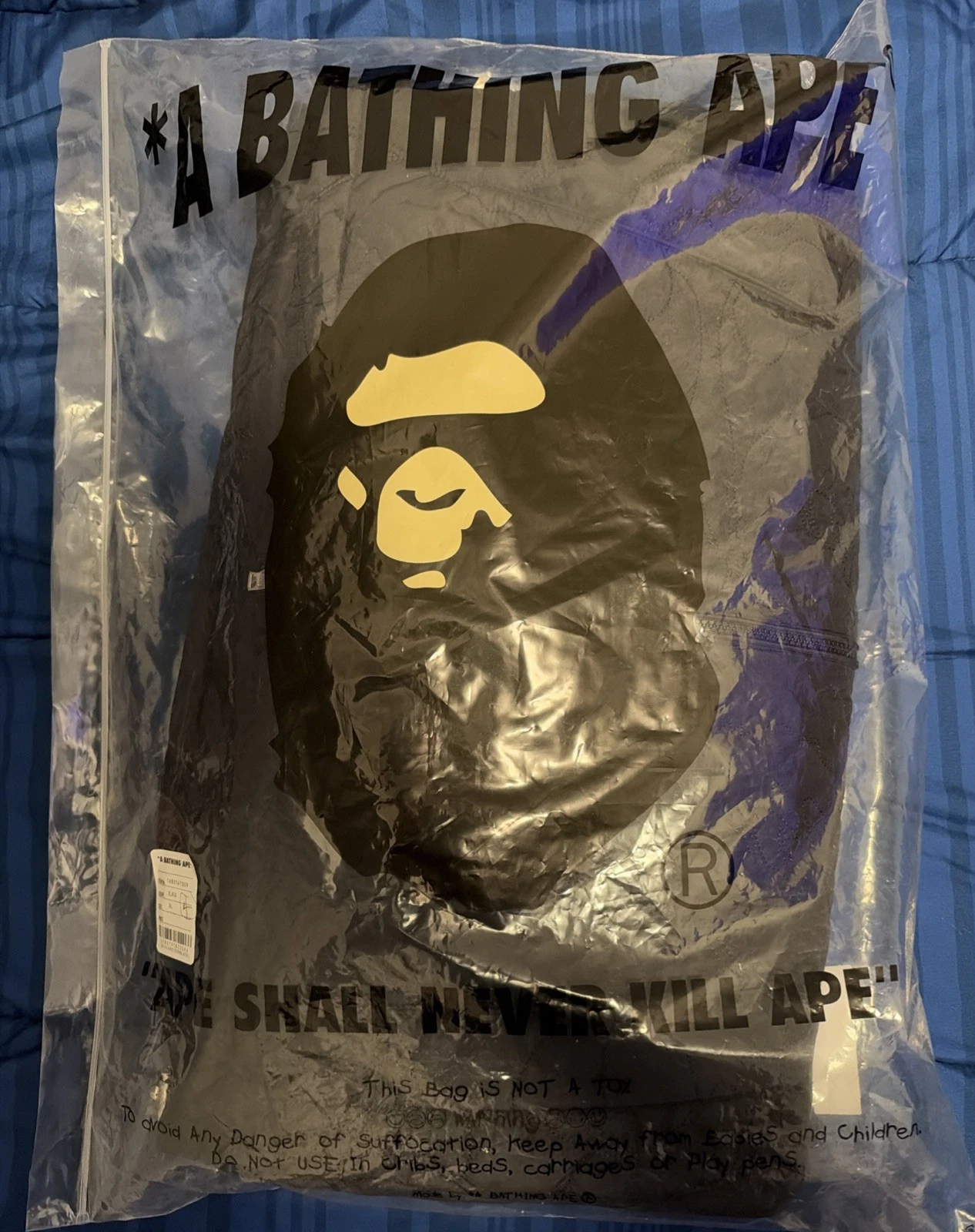 BAPE Line Camo Quilted Nylon Shark Full Zip Jacket Black Men’s XL NEW - product detail image 1