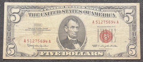 SERIES OF 1963 RED SEAL UNITED STATES NOTE A51275694A CIRCULATED - Picture 1 of 2