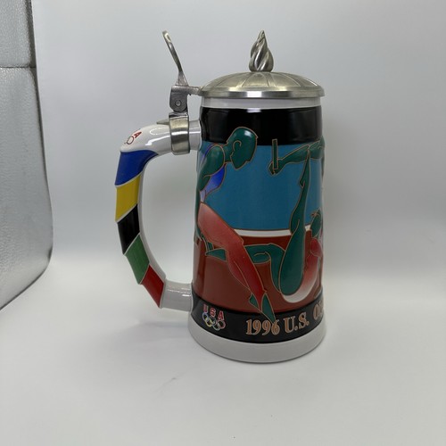 1996 Atlanta Olympics Beer Stein With Torch Lid Gymnastics Anheuser Busch - Picture 4 of 7