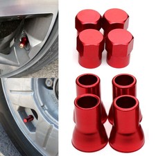 Red Vehicle Car Tire Wheel Rim Valve Stem Hex Caps + Sleeve Cover Accessories
