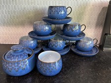 Vintage Denby England Stoneware, Midnight Blue SET OF 6  Teacup & Saucer Sugar