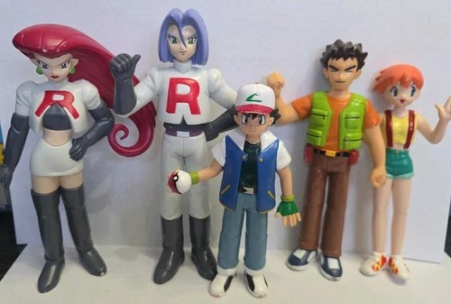 Pokemon 1998 Tomy Vintage Action Figures Ash Brock Misty Jesse James Lot Of 5