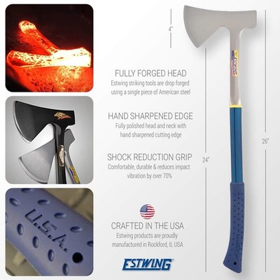 ESTWING Camper's Axe - 26'' Wood Splitting Tool with All Steel Construction & Sho
