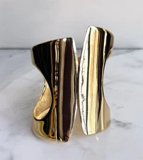 GOLD PLATED COUTURE WIDE VINTAGE 80s STYLE CHUNKY CUFF BRACELET BANGLE HINGE