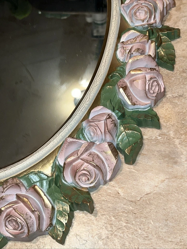 Espejo de pared ovalado de colección interiores de casas adornos de rosas 27" x 18" Shabby Cottage Romance Foto 2 de 4