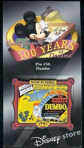 NOC OLD LE Disney Pin 100 Years of Dreams #50 Dumbo Movie Poster Flying Elephant
