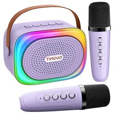 Mini Karaoke Machine, Portable Bluetooth Speaker with 2 Wireless Microphones ...