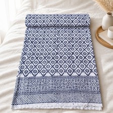 Indian Kantha Bedspread Block Print Quilt King Size Handmade Floral Bedcover