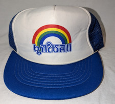 Vintage 1980's Hawaii Rainbow Mesh Snapback Hat Blue Red