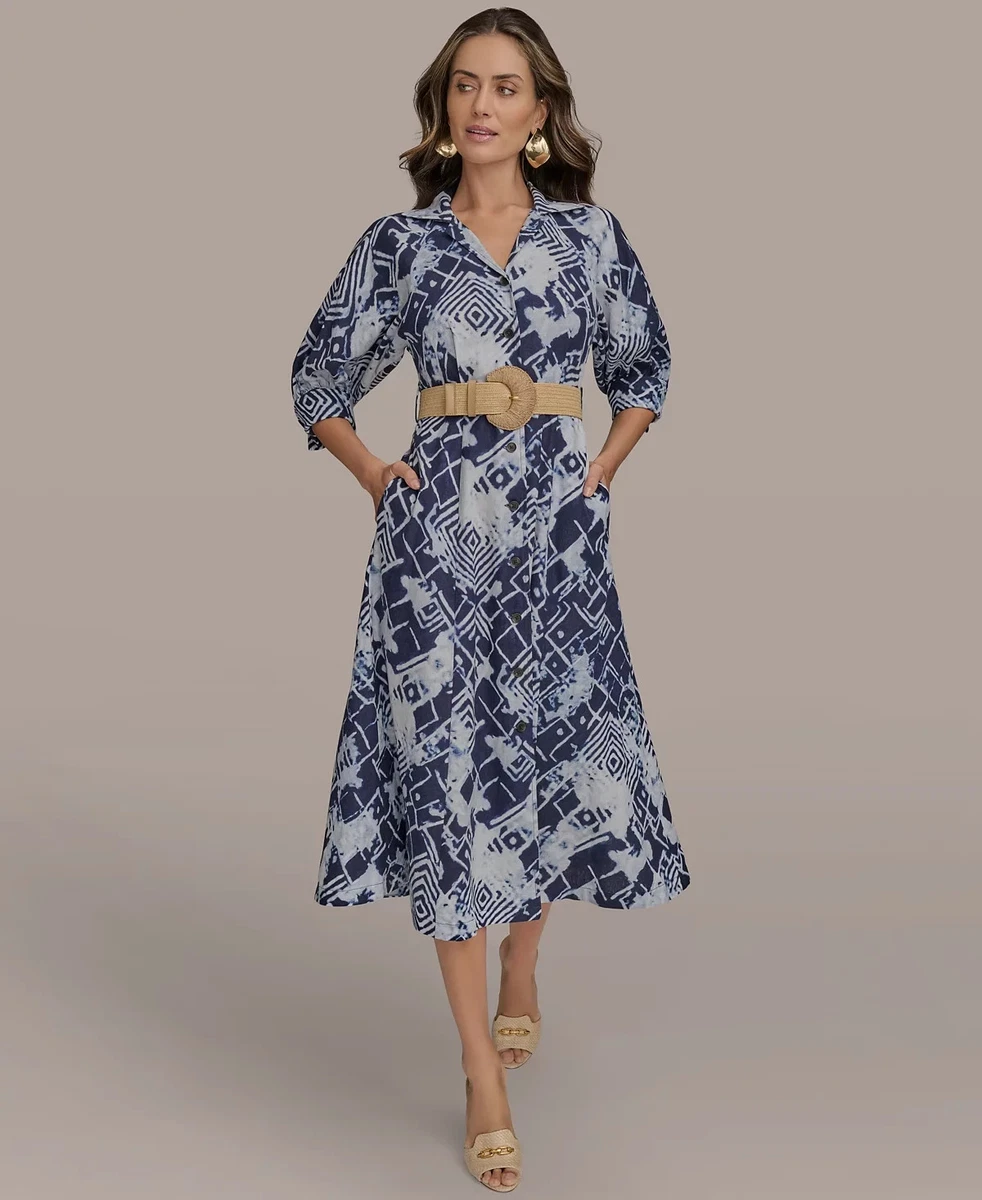 chinese dress ladies Floral Belted A Line Midi Dress | Shirt Dress