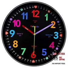 Colorful Teaching Wall Clock Learning Classroom Clock, Battery 8 Inch Black