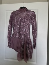 Purple Sequin Dance Leotard with Open Back  Attached Skirt - ADULT MED